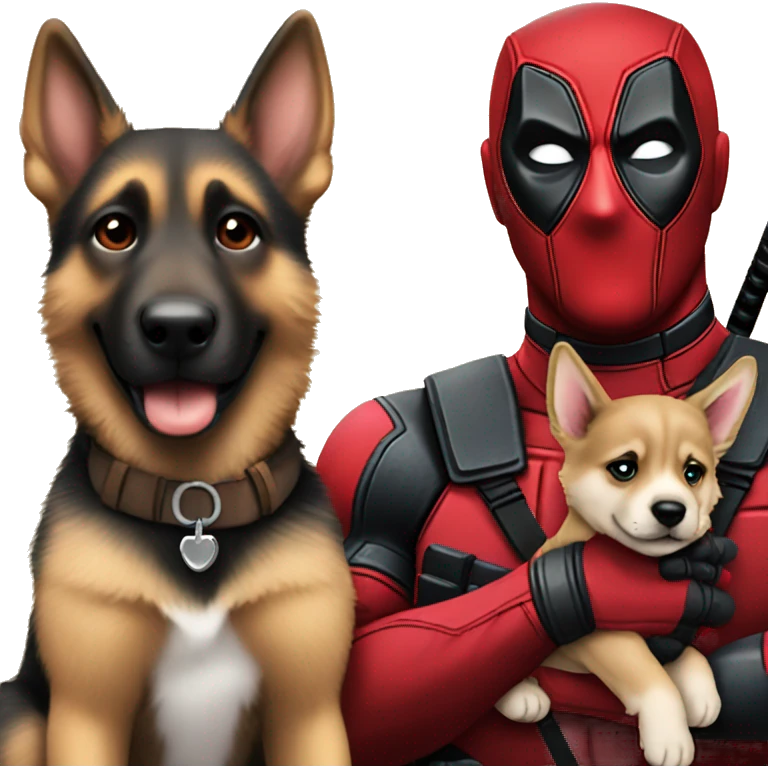Deadpool holding German shepherd puppy emoji