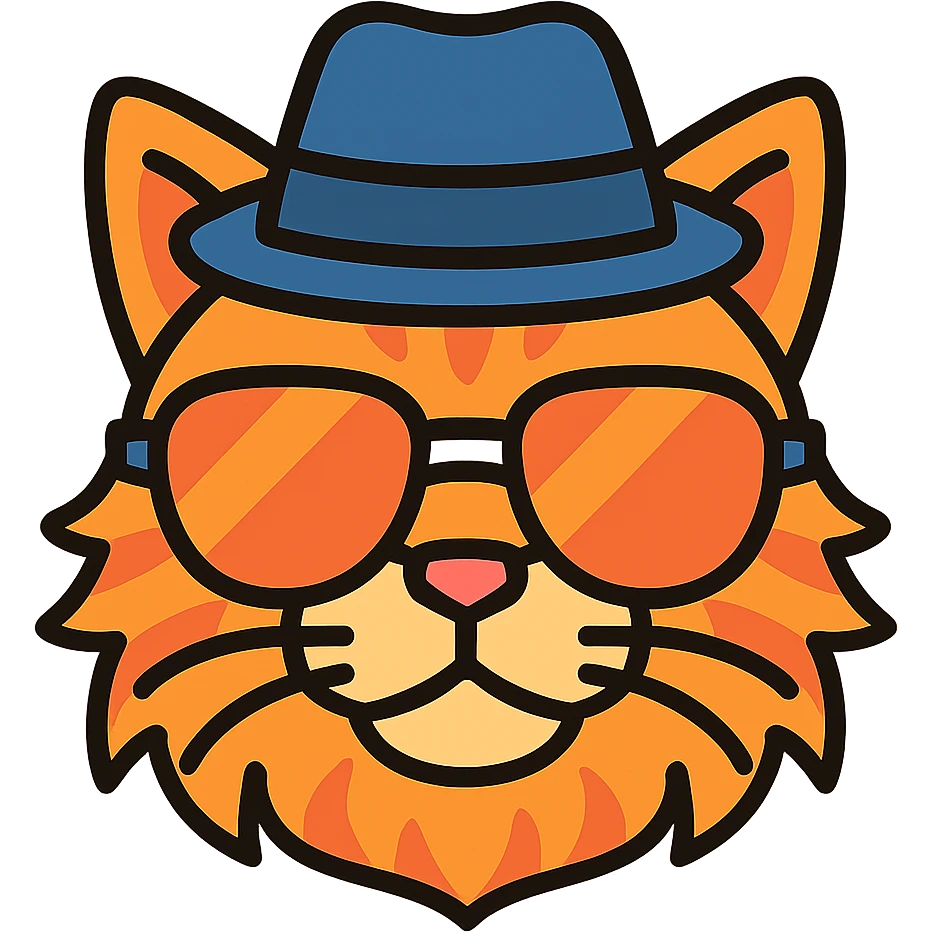 Add a stylish hat to the cat wearing sunglasses, keep the background transparent. emoji