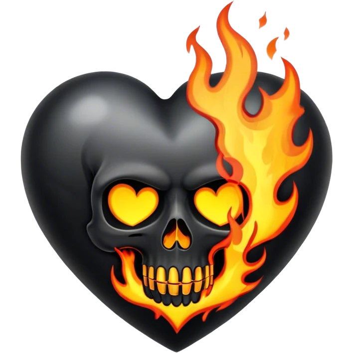 Black heart with skull and flames emoji