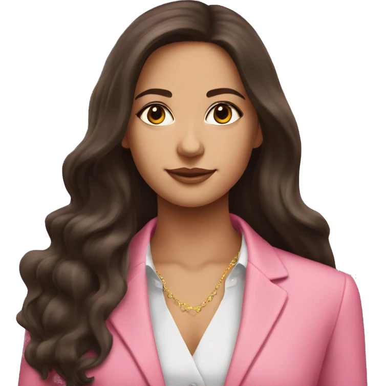 Rich Beautiful brunette girl long hair wearing a pink suit  emoji