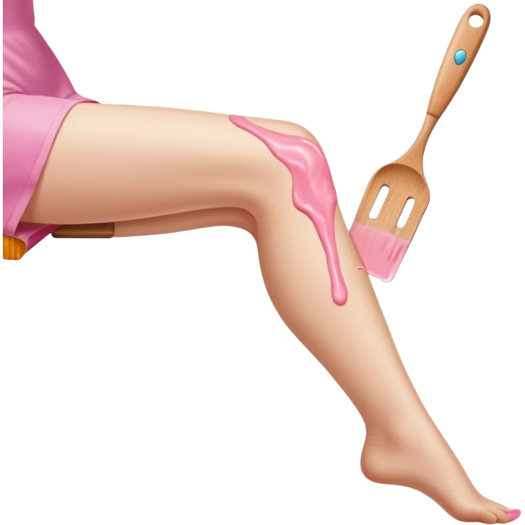 Close-up beauty shot of a smooth white female leg, pink depilatory wax being spread evenly along the skin with a wooden spatula, clean studio lighting, soft shadows, high detail skin texture, minimal background, косметический салон aesthetic, ultra realistic, 4k, sharp focus emoji