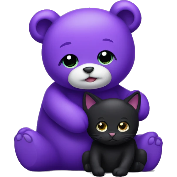 purple bear and black cat cuddling together  emoji