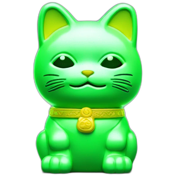 maneki neko 3d in the form of green neon sign emoji
