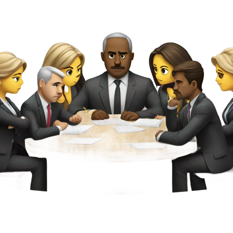 business people sitting around a table looking unhappy emoji