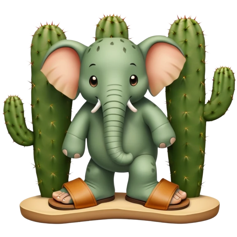 elephant with a cactus body wearing sandals, elephant head on top of a green cactus body with sandals on its feet emoji