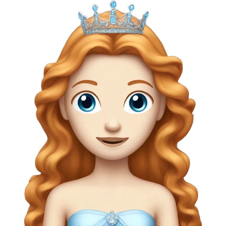 Ginger princess, long hair, white, blue eyes and tiara emoji