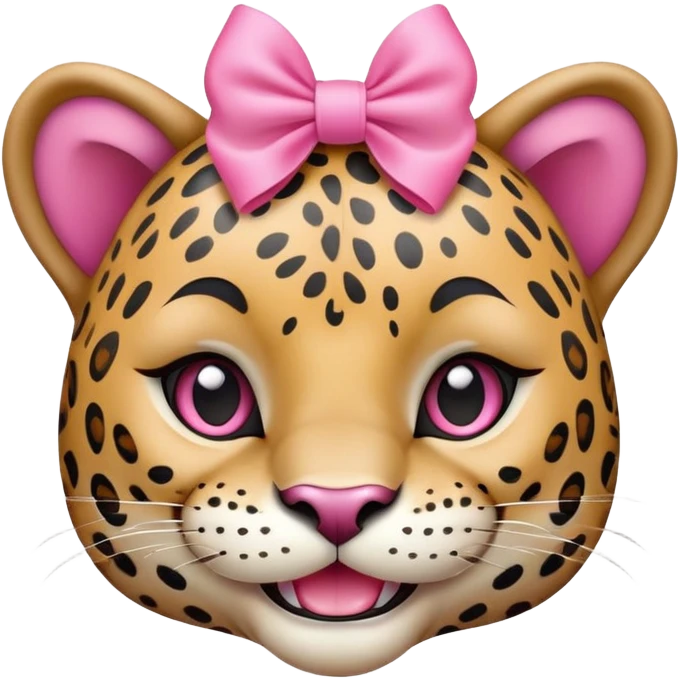A cute jaguar with a pink bow on it's head,smiling emoji
