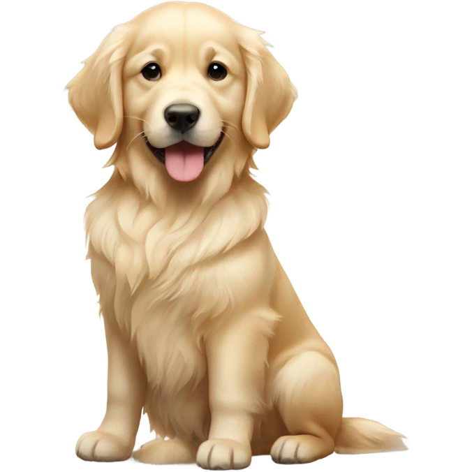 English cream golden retriever holding teddy bear emoji