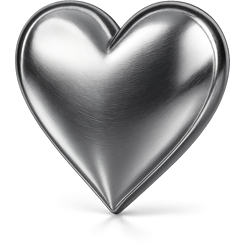 round steel heart emoji with brushed metal texture subtle reflections modern cohesive metallic aesthetic emoji
