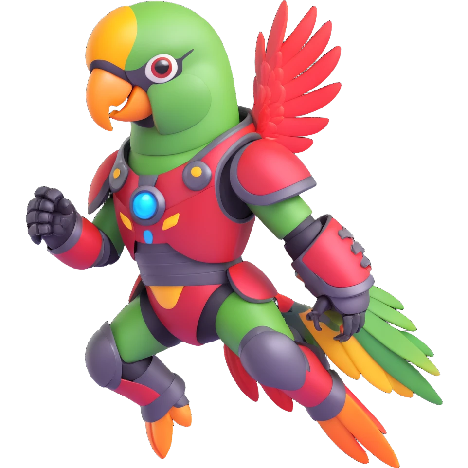 party parrot reimagined as a space marine, vibrant, energetic, with sci-fi armor and a festive vibe emoji