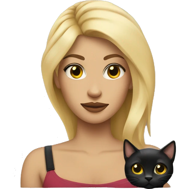 a woman with blond hair, tattoos on her arms and a black cat on the head  emoji