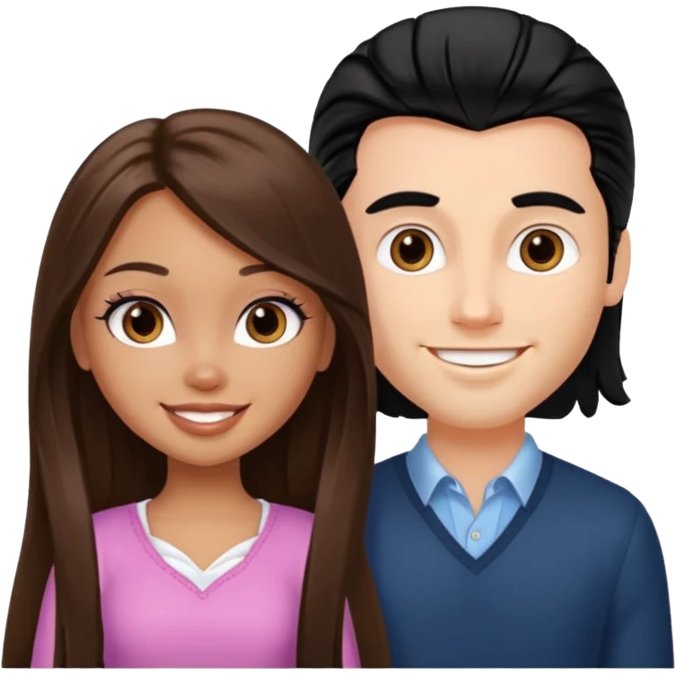 a pretty fair bratz girl with long brown hair and handsome white man with black hair emoji