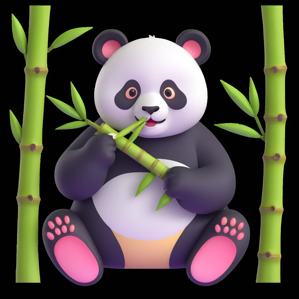 panda eating bamboo in forrest, close up pose emoji