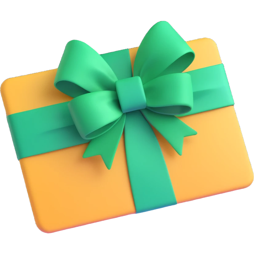 A gift card with a green bow, vibrant and colorful emoji
