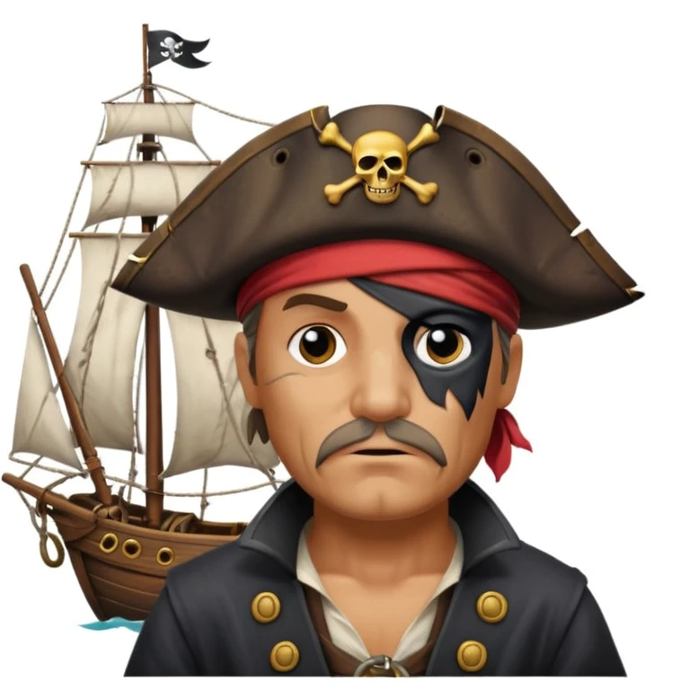 pirate with eye sailing a ship in strome sea background emoji