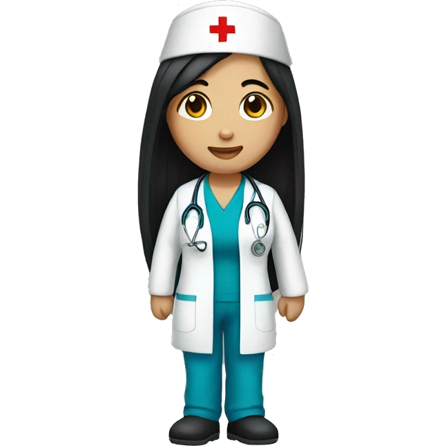 Asian female nurse with long black hair in scrubs  emoji