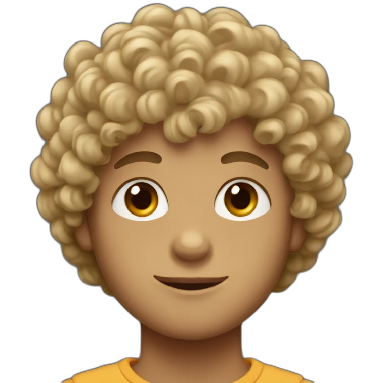 Boy with curly hair and brown eye emoji