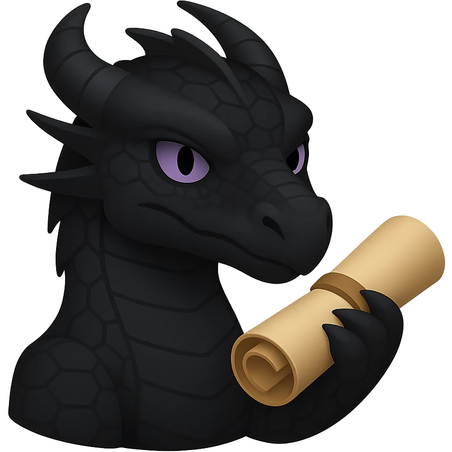 Edit the image to depict Darkstalker the NightWing dragon from Wings of Fire holding his animus scroll in emoji style with no background. Remove the background entirely to isolate the subject. emoji