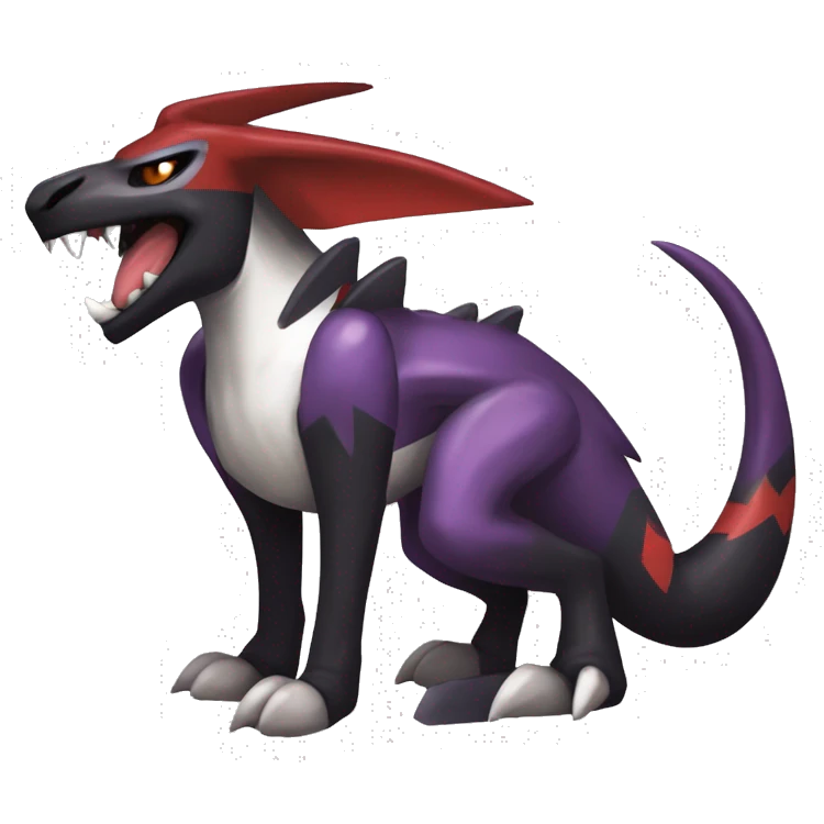 Black Cool Edgy Nargacuga-Houndoom-Garchomp-Noivern Fakémon  with White and Red and purple and black Edgy markings emoji