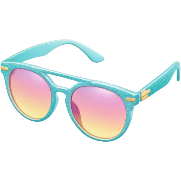 A colorful pair of shiny glossy smooth soft sparkly glittery sunny Pastel sunglasses (aesthetic, loose object, apparel), seen from the side, 3/4 angle emoji