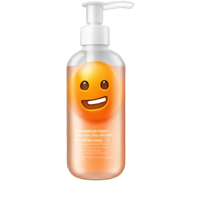 orange face wash in glass pump bottle, no face, no fruit, realistic emoji