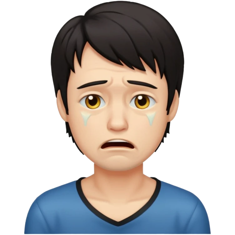 Crying guy with dark shag hair emoji