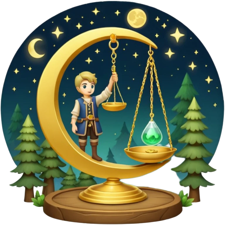 forest alchemist weighing tiny moon on golden scale emoji