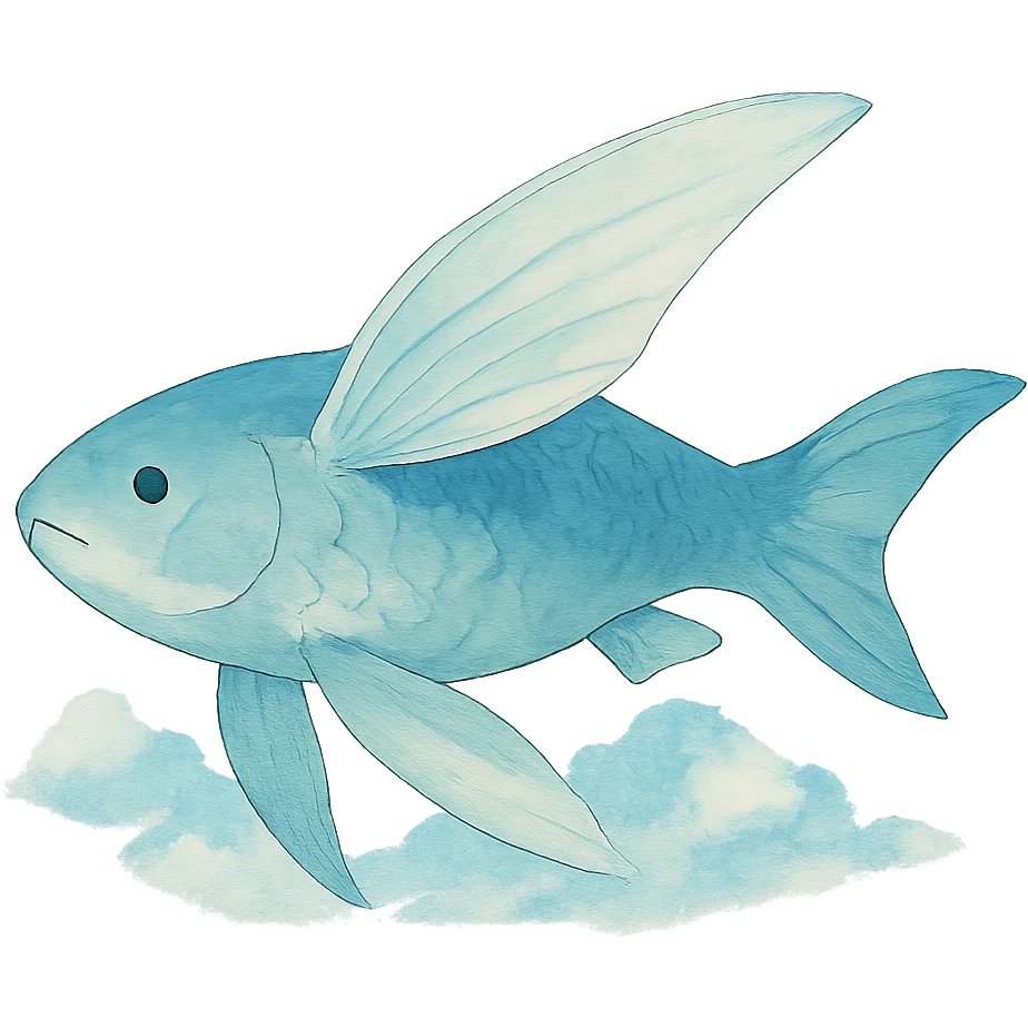 flying fish in the sky in ghibli style, whimsical, serene emoji