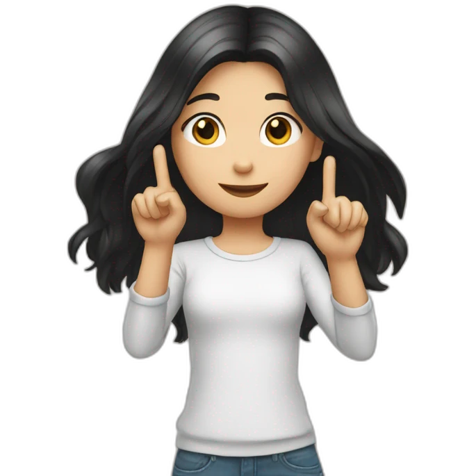 black-haired long hair white young girl showing three fingers up emoji