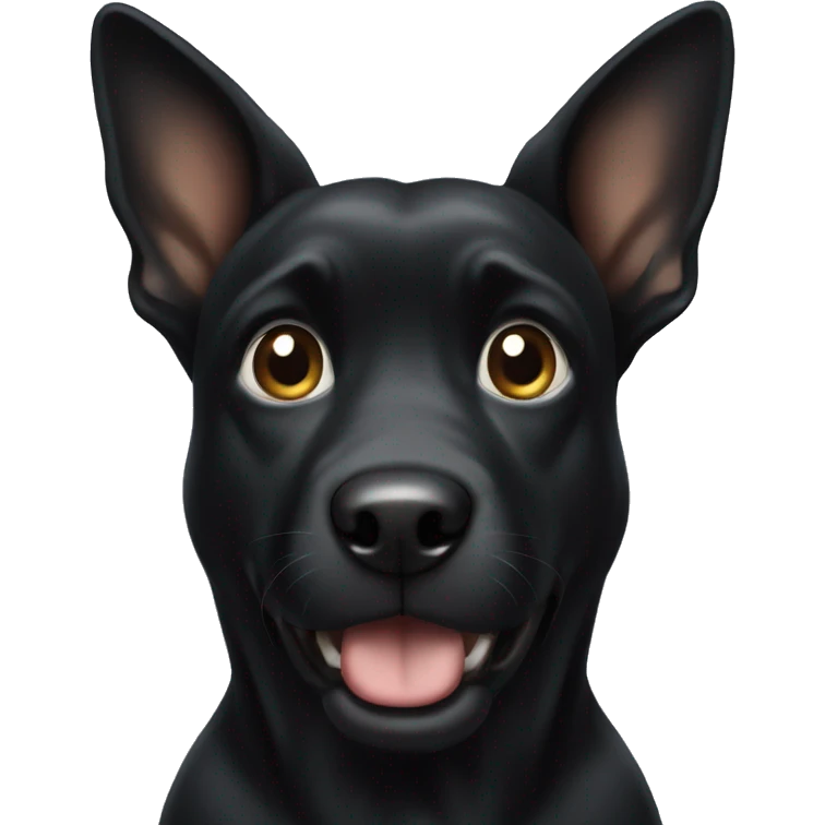 Black dog with big ears standing up straight emoji