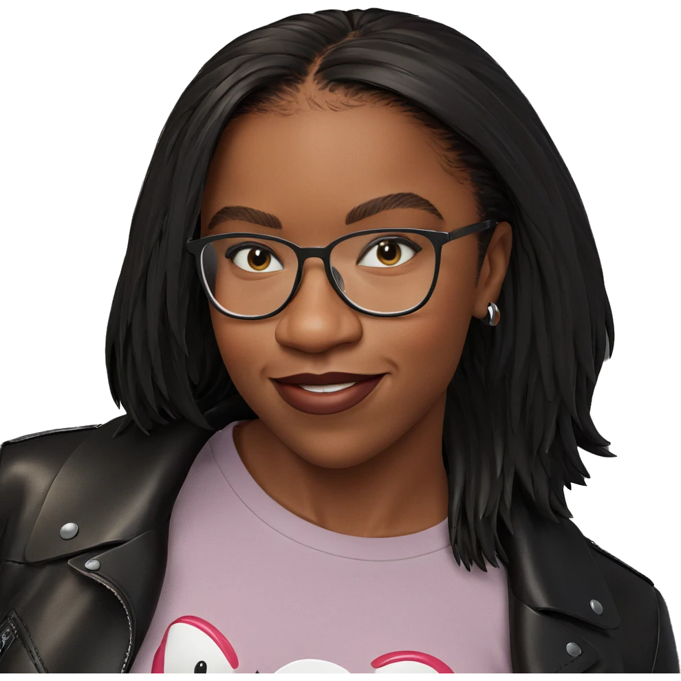 smiling girl in leather jacket emoji