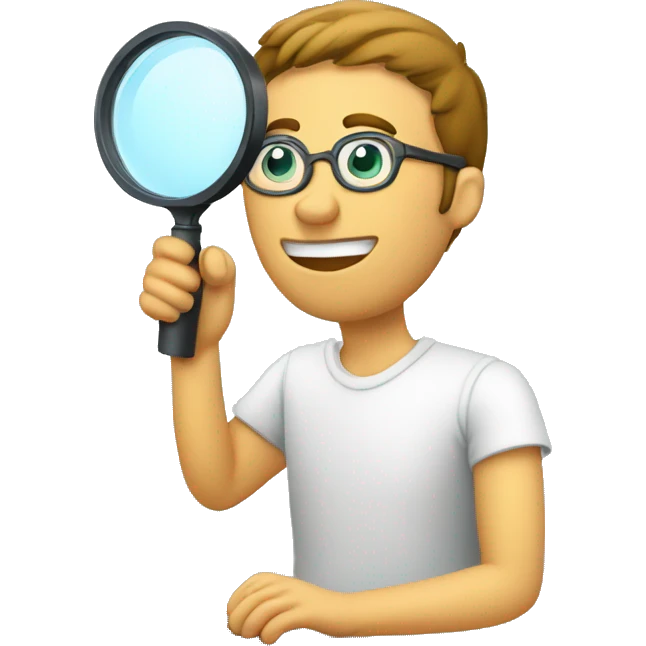 man using magnifying glass to read a computer monitor emoji