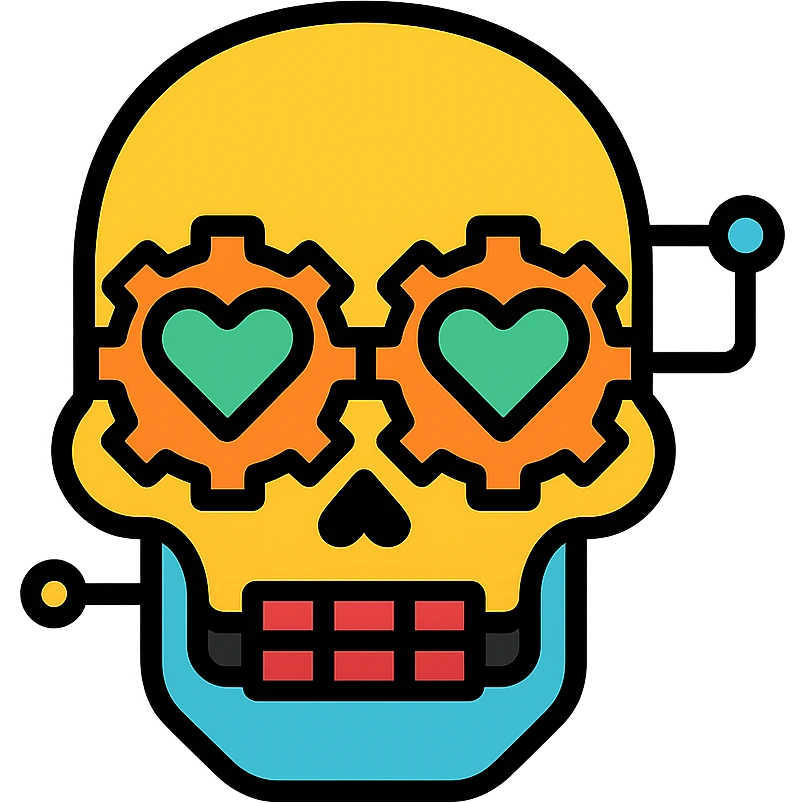 cyber skull with steampunk heart eyes emoji