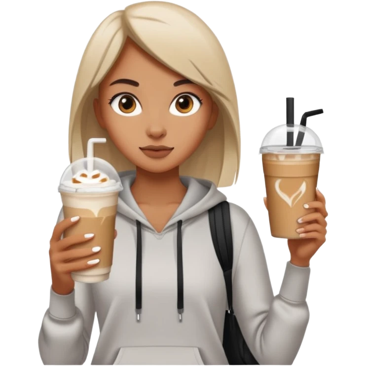 A girl on a hot girl walk in athleisure holding an iced latte emoji