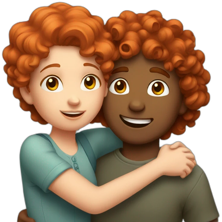 a girl with curly red hair hugging a boy emoji