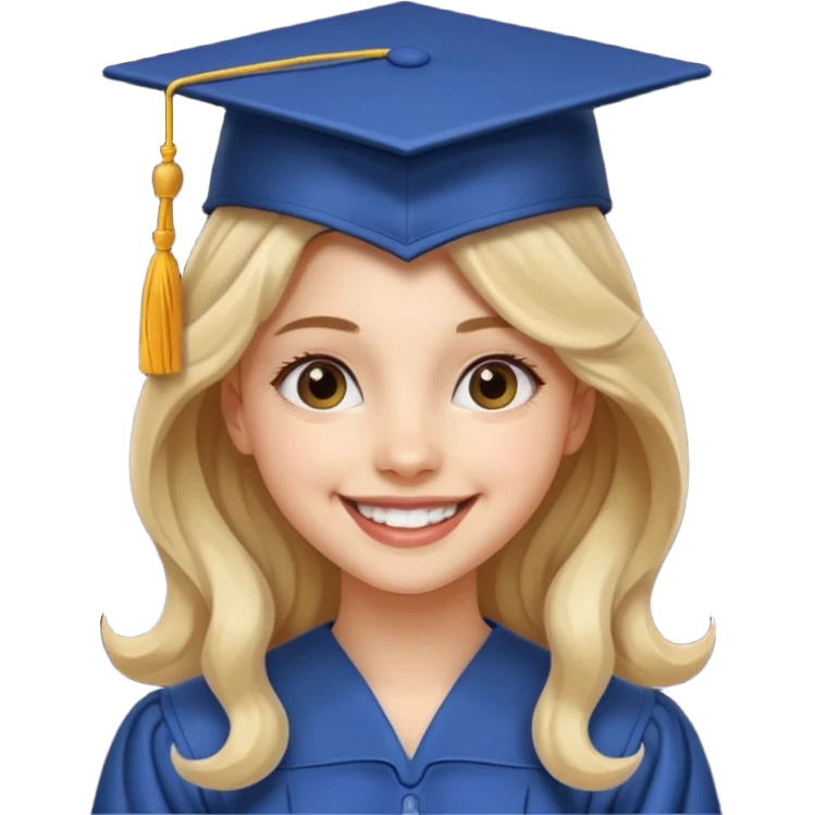 Graduated Students, Cheerful girl, long wavy hair, wearing graduation cap emoji