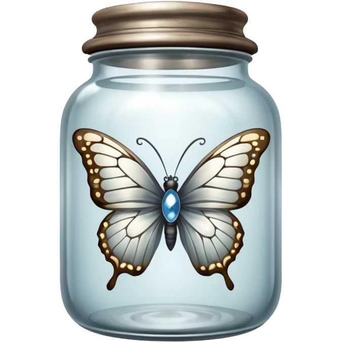 A silver butterfly traped in an old jar emoji