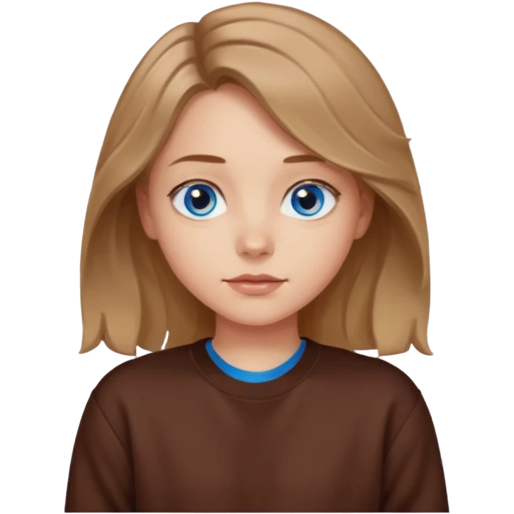 ЗГЕНЕРУЙ ОБЛИЧЧЯ ДІВЧИНИ З СВІТЛИМ, ТРОХИ ХВИЛЯСТИМ ВОЛОССЯМ, ОДЯГНЕНУ В ШОКОЛАДНИЙ СВІТШОТ. В НЕЇ ГОЛУБІ ОЧІ ТА ВОЛОССЯ ДО ГРУДЕЙ emoji