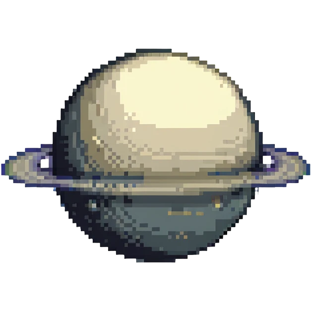 Pixel art Saturn planet in greyscale emoji
