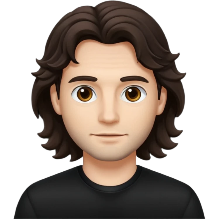 Homem parte do cabelo ondulado e roupa preta emoji