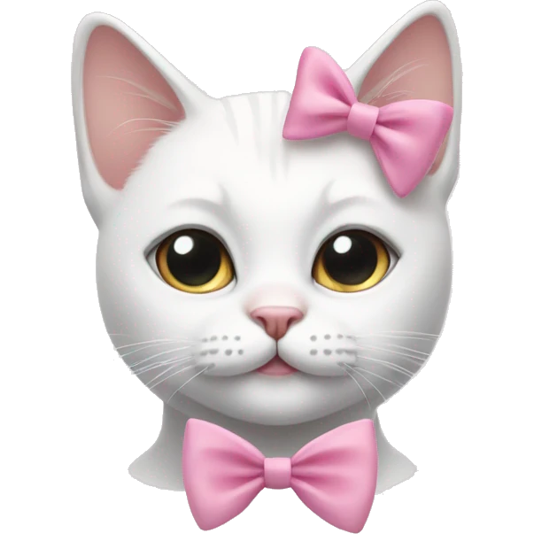 White cat with pink bow on its ear with eyeliner  emoji