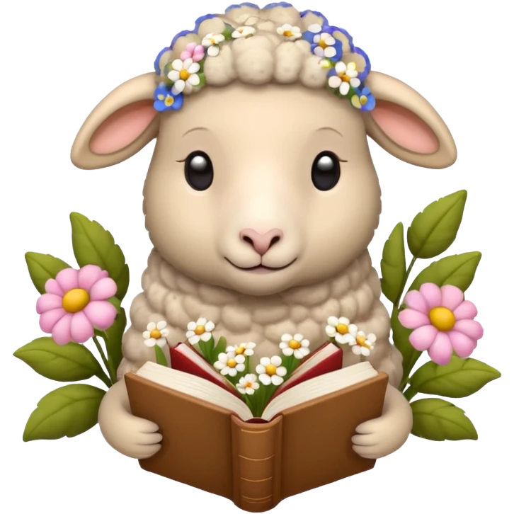 beige sheep reading books + flowers emoji