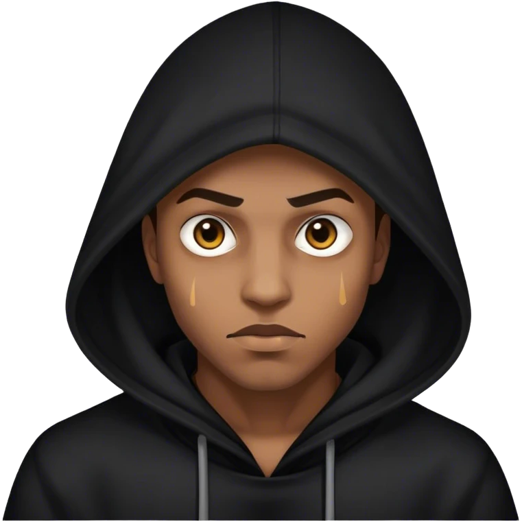A man in a black hood, his piercing eyes glowing under the shadows emoji