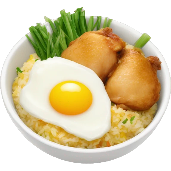 chicken thigh rice bowl with two eggs emoji