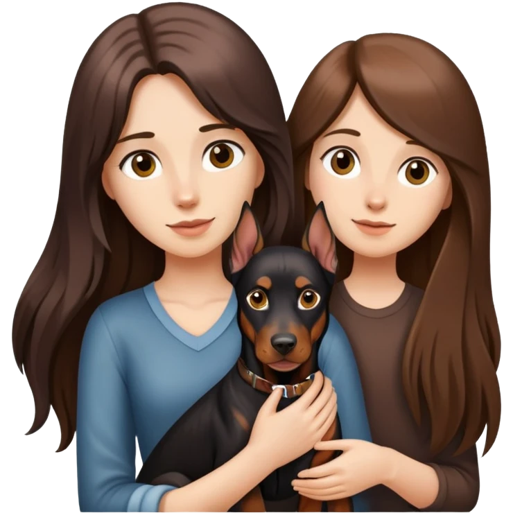 Black long-haired girl holding Doberman emoji