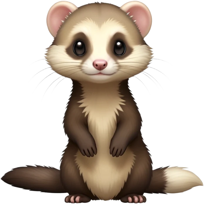 cinematic-[ferret]-realistic-full- long slender body-sitting-emoji,-tiny-paws-tucked-close,-head-tilted-dramatically,-fluffy-[sable]-fur,-simplified-yet-realistic-focused-features,-highly-detailed,-glowing-with-an-almost-sarcastic-glow emoji