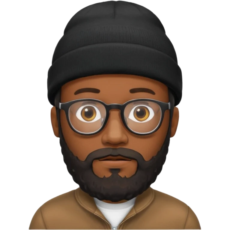 A black man wearing glasses, with a full beard, wearing a black beanie. emoji