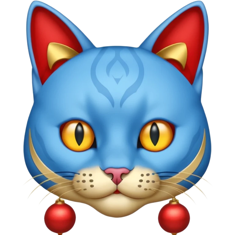 Cat with no ears head blue body blue with gadget with gold bells red tail emoji