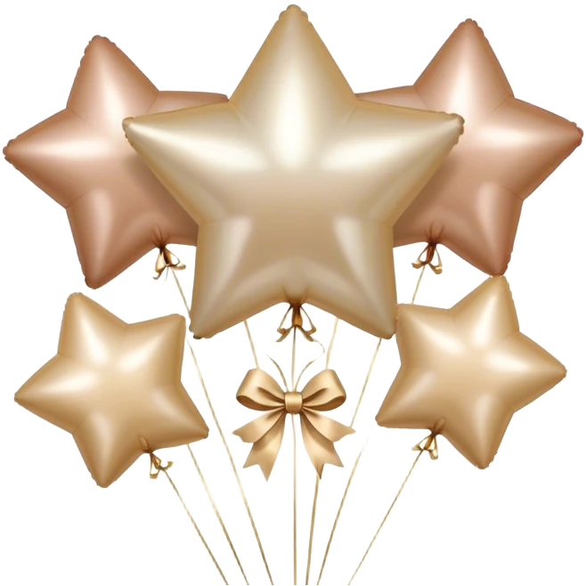 pearl-colored bow and 6 beige  metallic aesthetic star-shaped balloons emoji