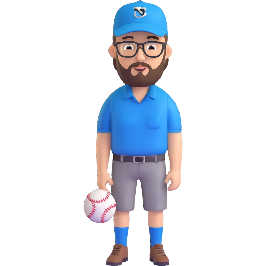 adventurer with goatee beard (no beard on cheeks), short hair, glasses and backwards baseball cap emoji